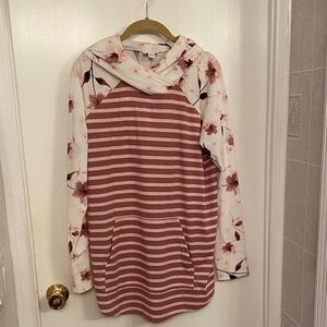 LuLaRoe Pink and White Striped Floral Amber